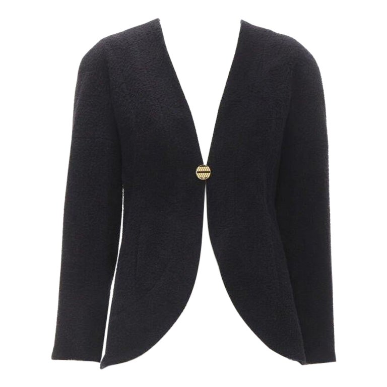 CHANEL 19A black wool boucle gold round shoulder cocoon jacket FR38 M
