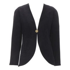 CHANEL 19A black wool boucle gold round shoulder cocoon jacket FR38 M