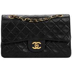 1990s Chanel Black Quilted Lambskin Vintage Small Classic Double Flap Bag 3