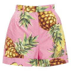 DOLCE GABBANA pink Pineapple print A-line high waisted shorts IT38 XS