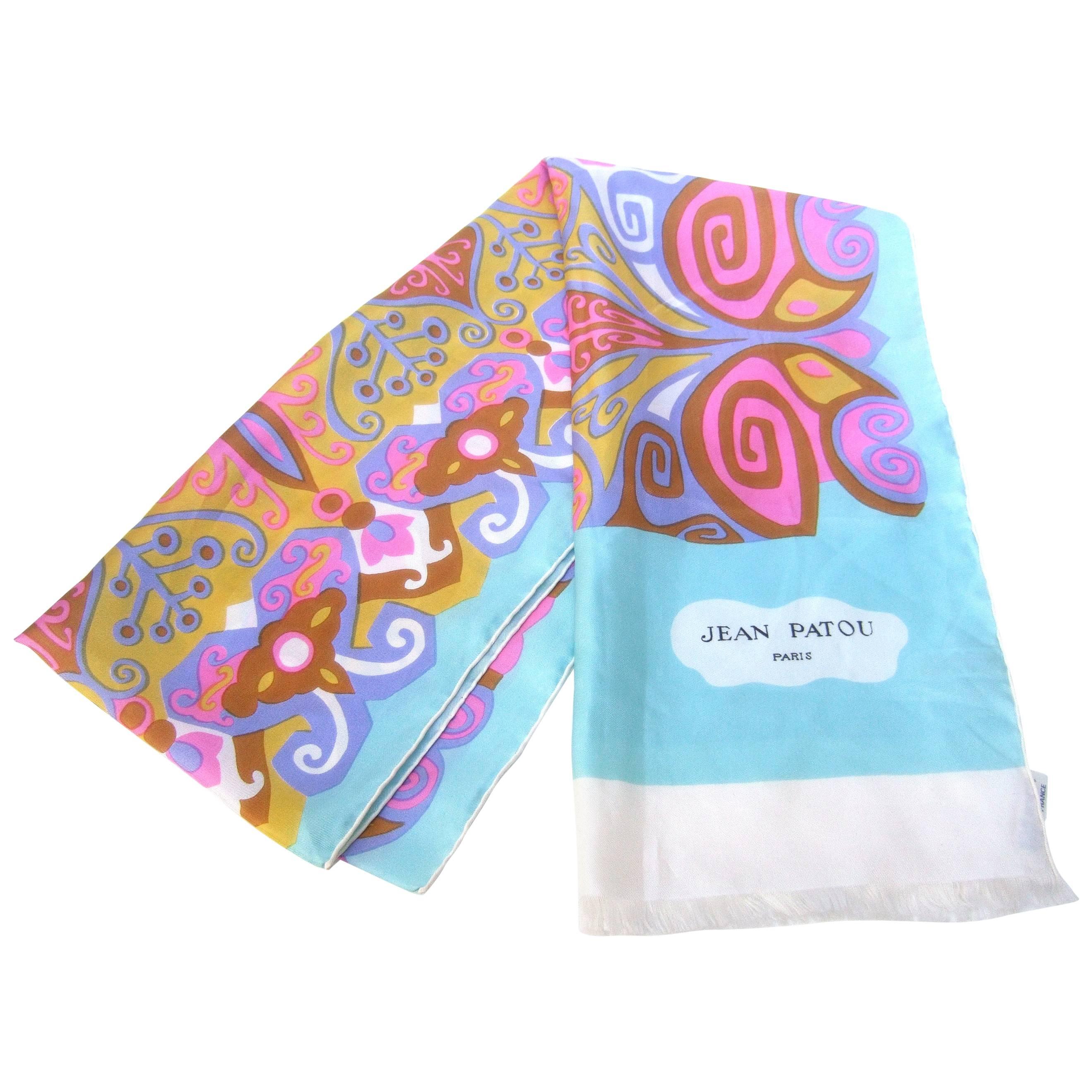 Jean Patou Paris Vibrant Pastel Silk Oblong Scarf c 1970