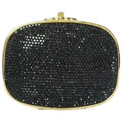 Judith Leiber Black Rhinestone and Gold Frame Small Minaudiere 