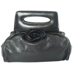 Chanel Black Lambskin Top Handle Bag with Camellia - 2003