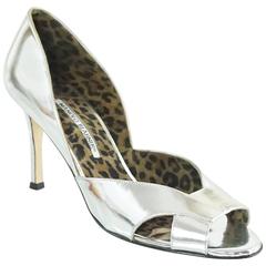 Manolo Blahnik Silver Patent Leather D'Orsay Cutout Heels - 39.5