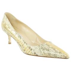 Manolo Blahnik Gold Python Pointed Toe Pumps and kitten heel- 38 10