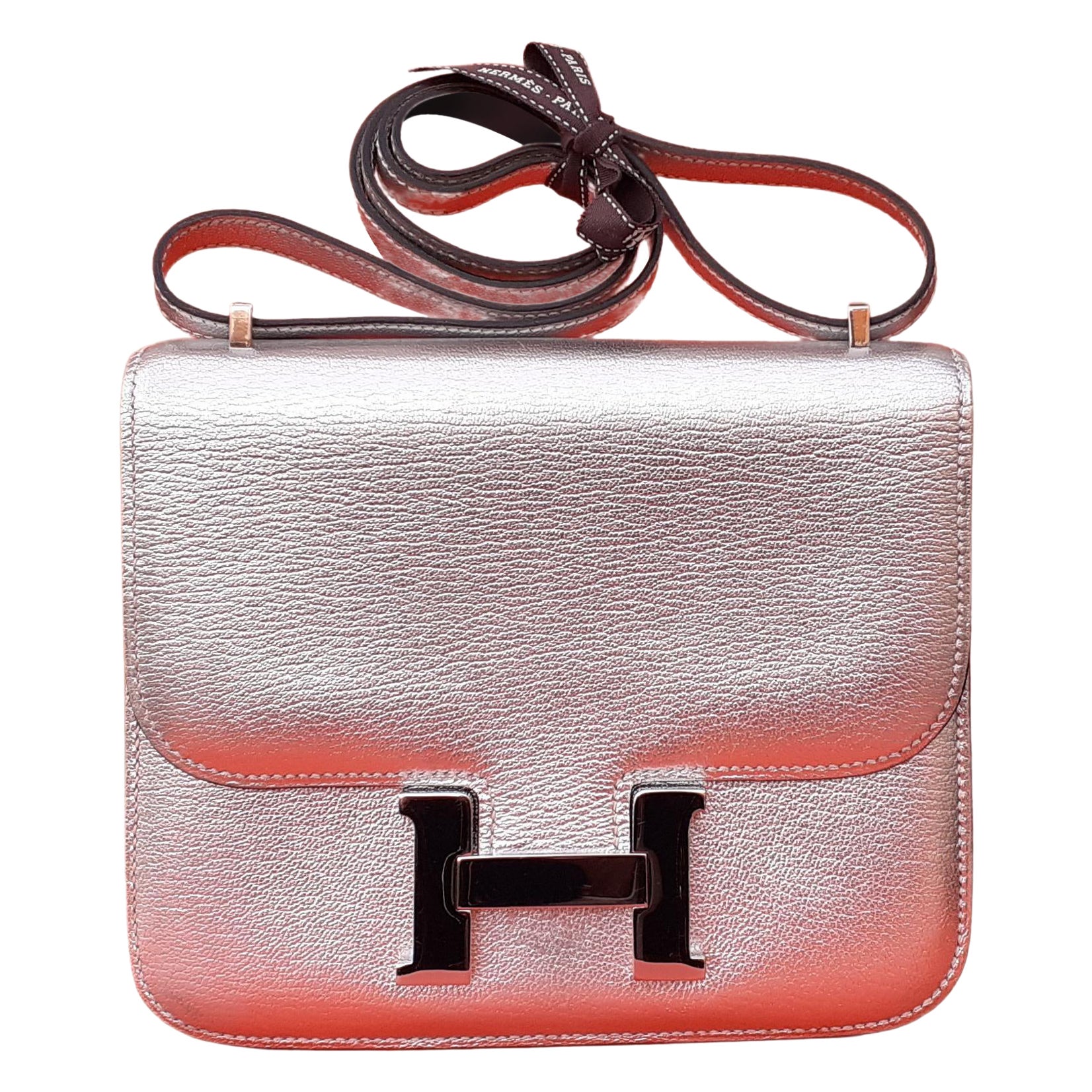 Hermès Mini Constance Metallic Silver Chevre Leather Palladium Hdw 18 cm