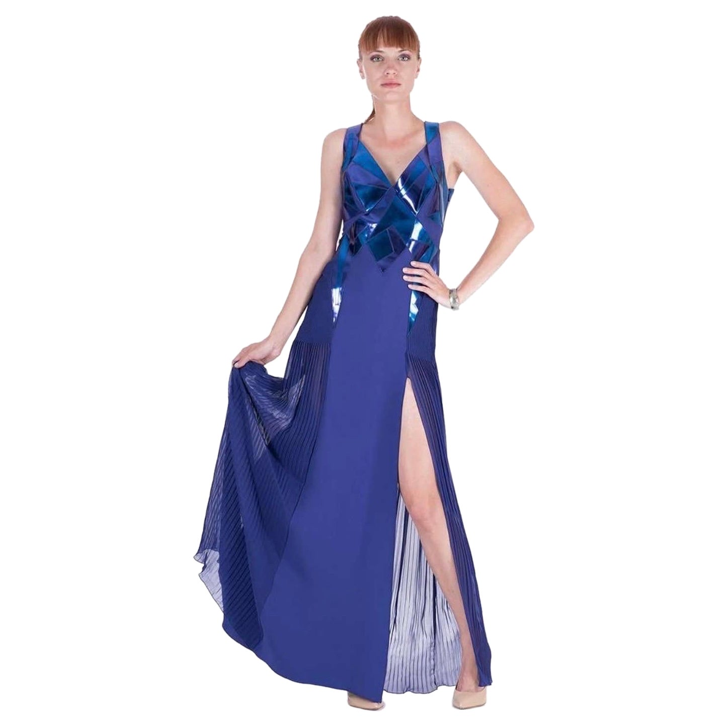 2010 Vintage Versace Abito in seta e pelle ametista in vendita