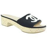 Chanel Cream/Blue Patent Leather CC Wooden Clogs Sandals Size 37.5 at  1stDibs
