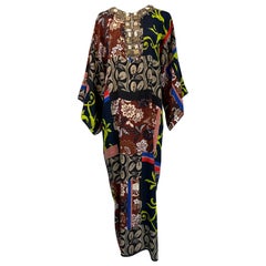 Oscar de la Renta Spring/Summer 2012 Jewel Neck Mix Print Silk Caftan XS