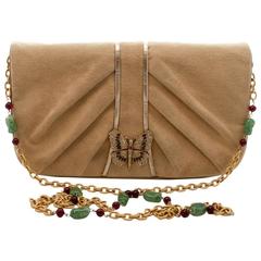 Martin Van Schaak Light Camel Suede Butterfly Clasp and Jewelled Bag, 1960s
