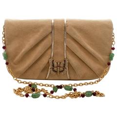 Retro Martin Van Schaak Light Camel Suede Butterfly Clasp and Jewelled Bag, 1960s 