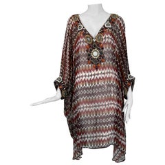 Oscar de la Renta S/S 2008 Silk Beaded Jewel Neck & Cuffs Tunic Caftan