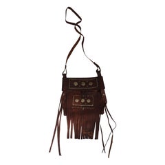 Moroccan Leather African Tuareg Crossbody Bag with Fringes 1970
