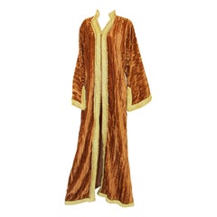 Moroccan Caftan Caramel Velvet and Gold Embroidered 1960