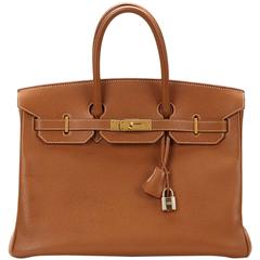 2000s Hermes Gold Courchevel Leather Birkin 35cm