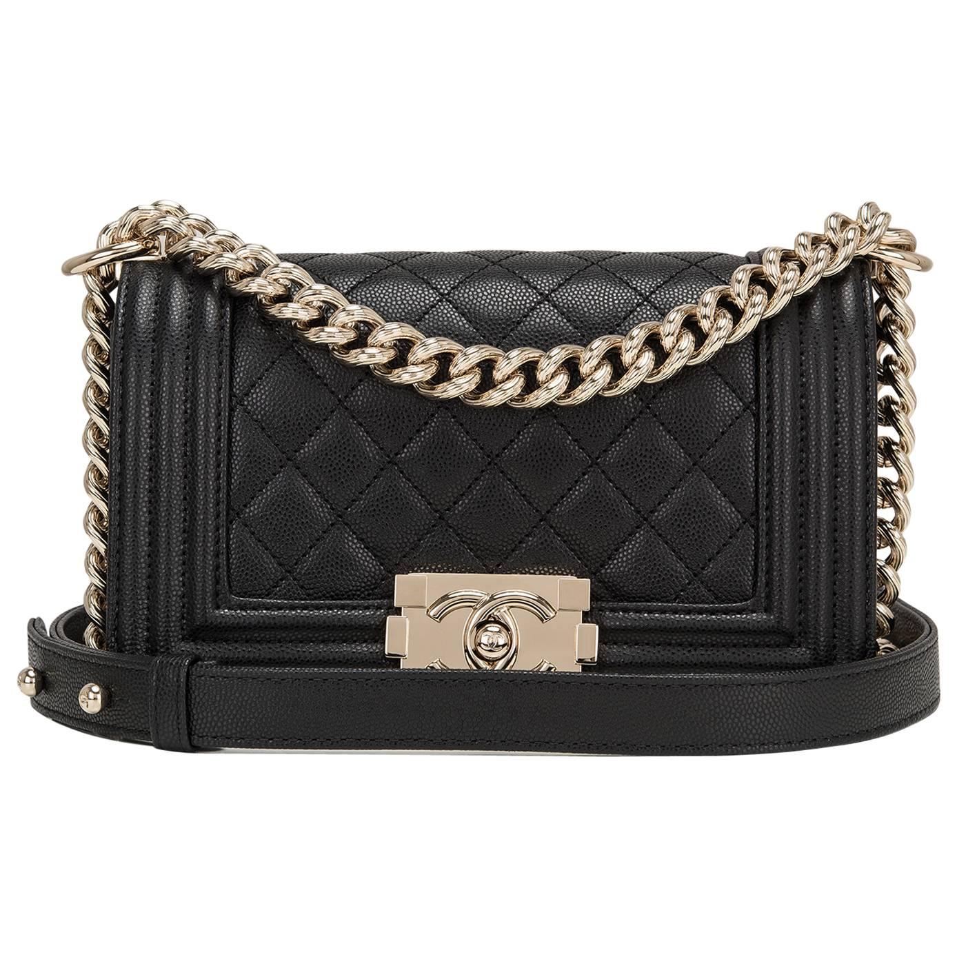 Chanel Black Quilted Caviar Small Boy Bag For Sale