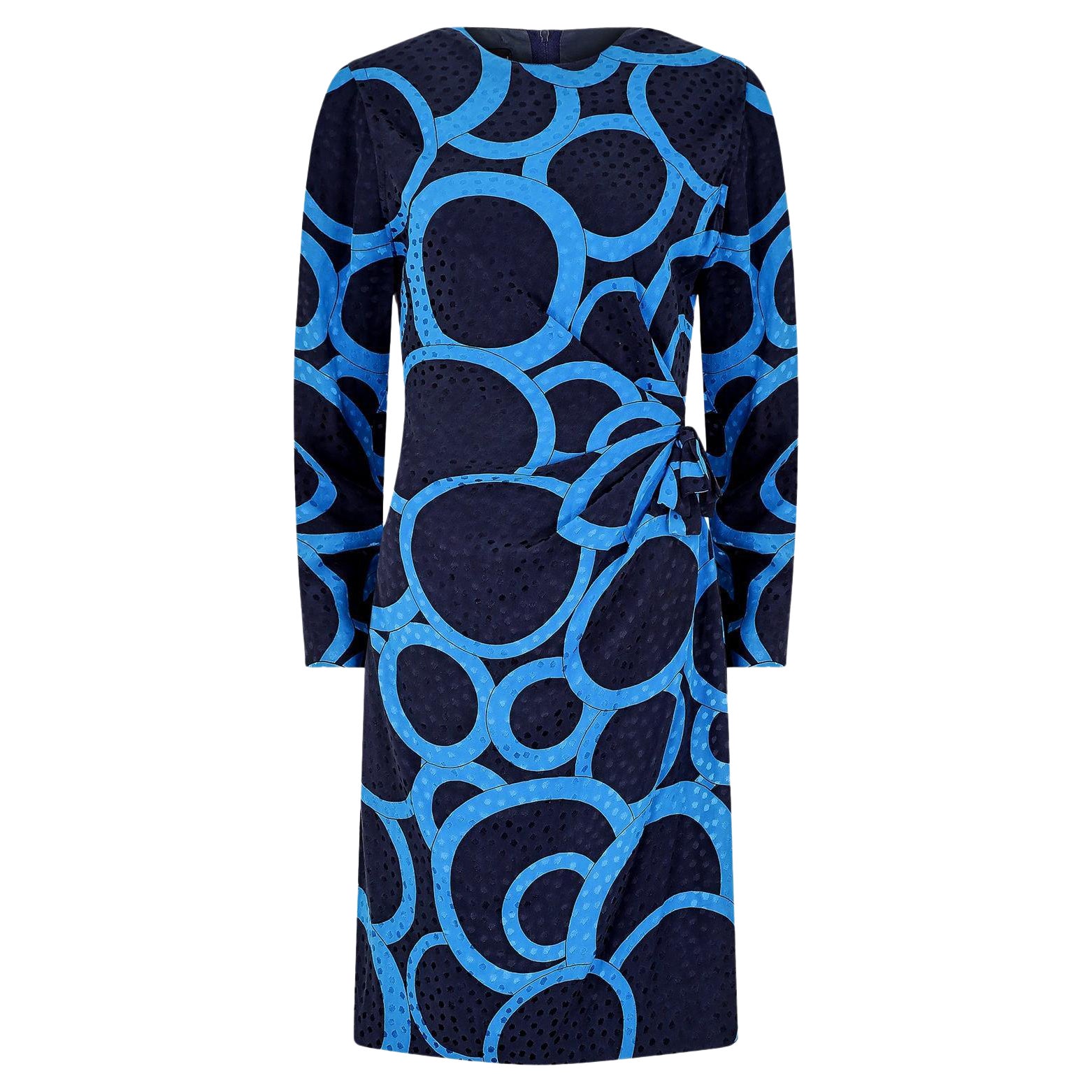 1980s Louis Feraud Navy and Turqouise Jacquard Silk Dress For Sale