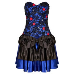 1980s Roots Blue Lace Cocktail Dress With Bow Detail