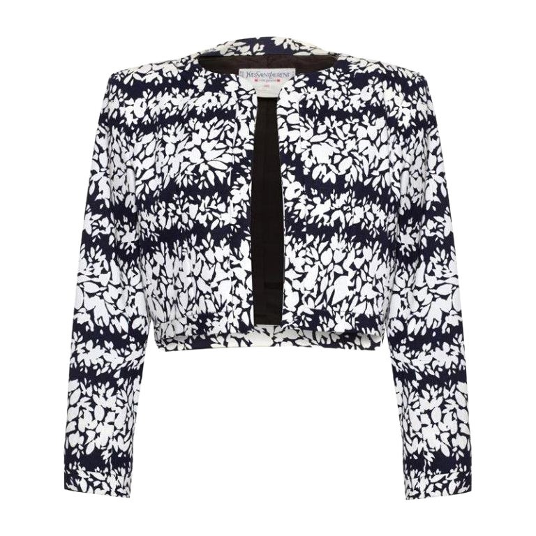 1990 Yves Saint Laurent Navy & White Bolero Jacket For Sale