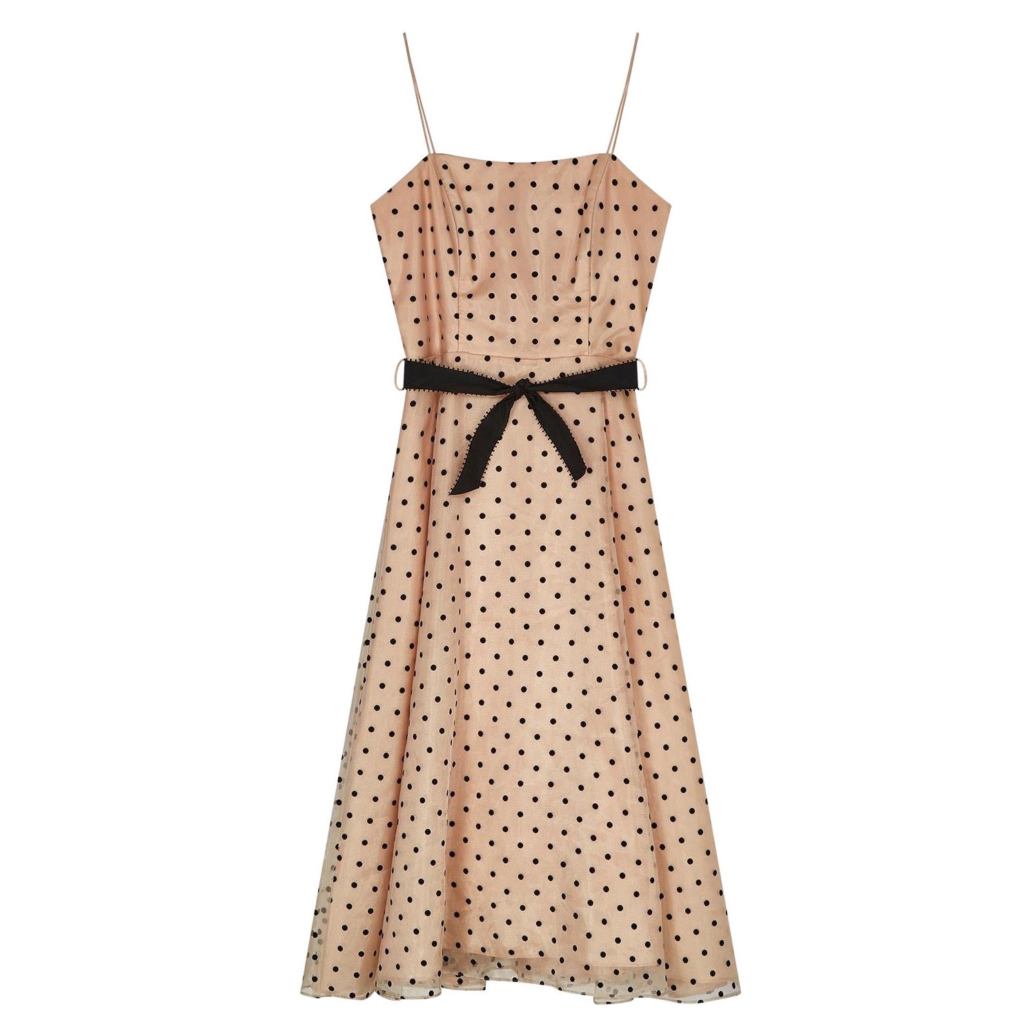 Vestido de lunares de terciopelo melocotón y negro de los años 70 en venta