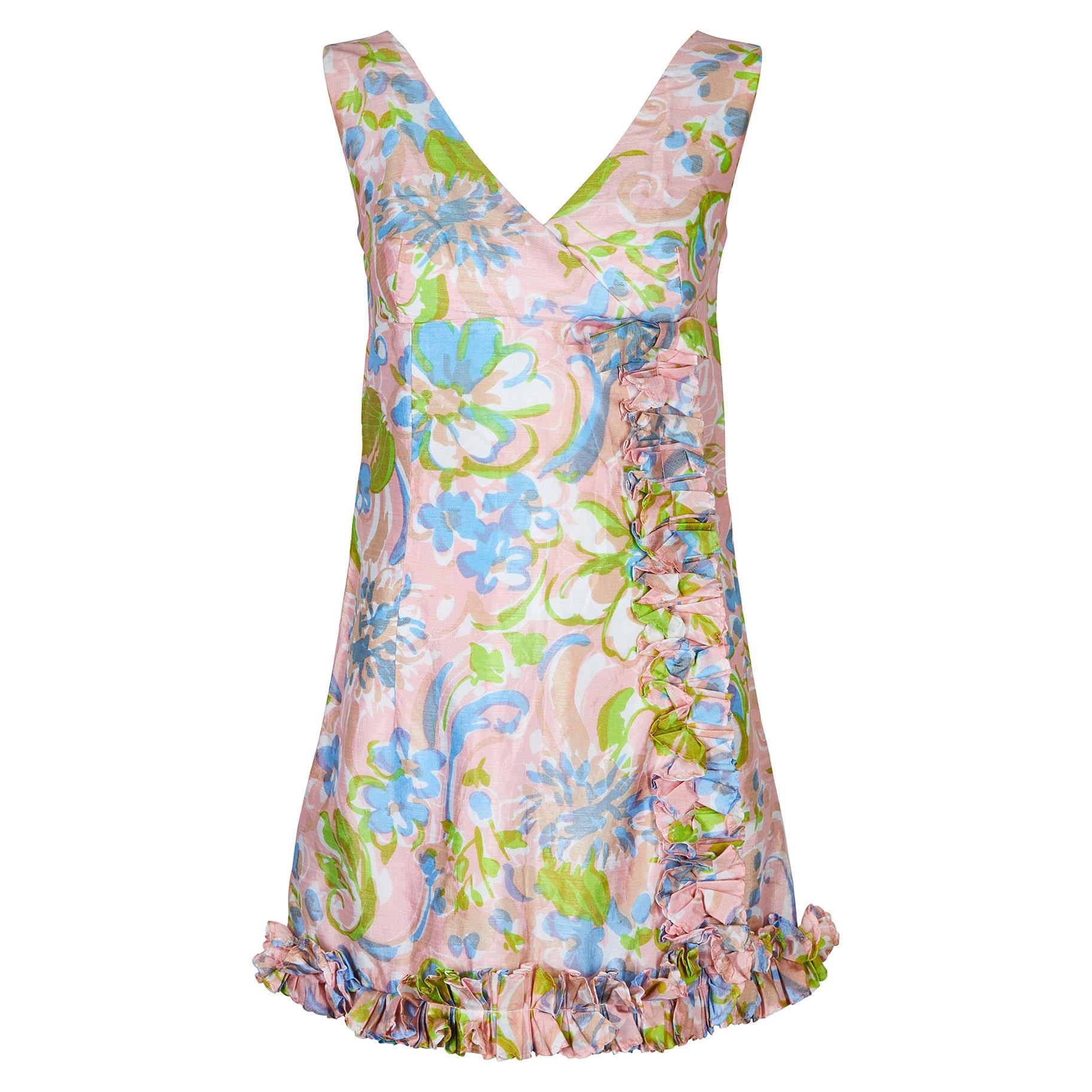 Blane's - Mini-robe à imprimé floral des années 1960