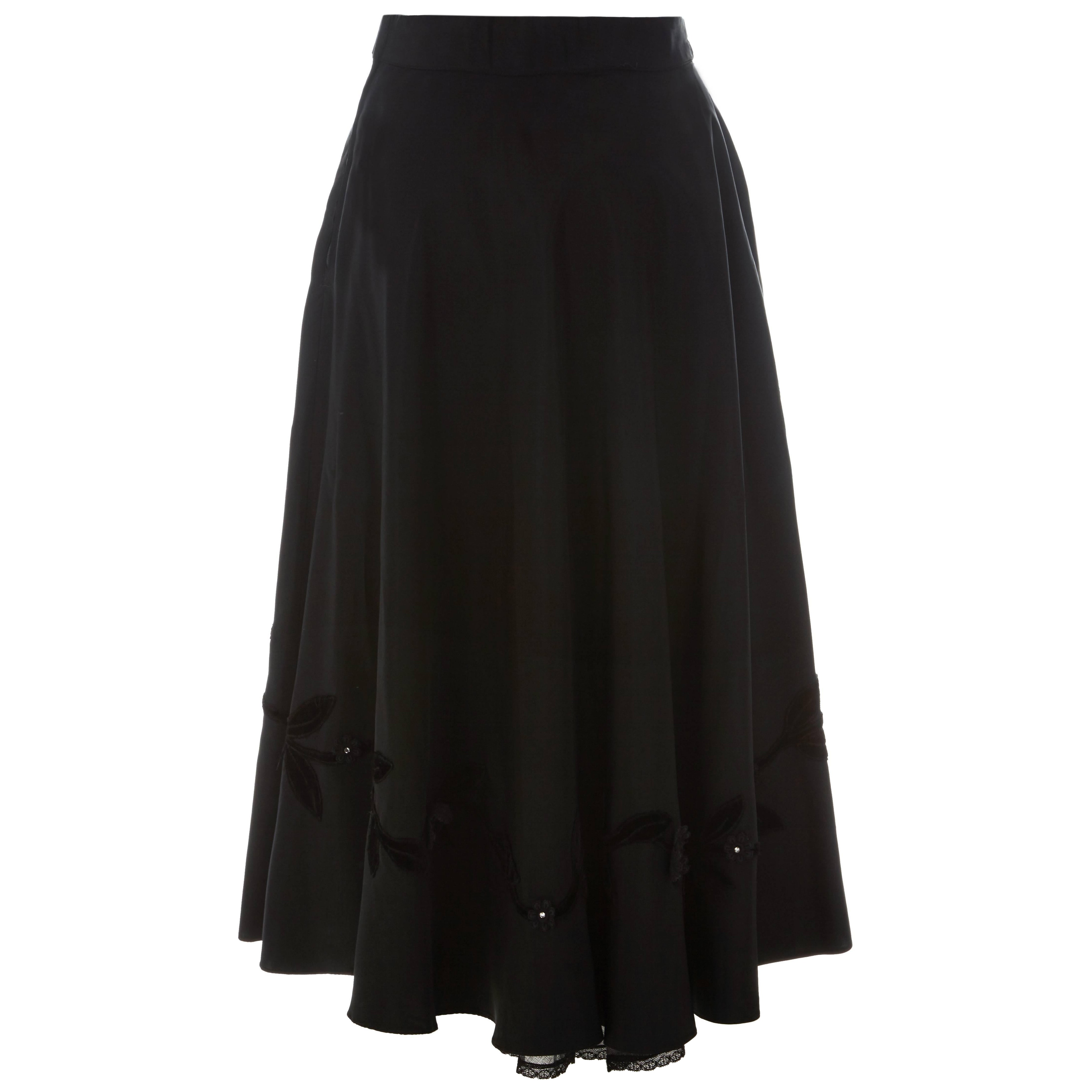 Gonna Janet anni '50 in velluto nero con applicazioni in vendita