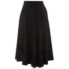 1950s Janet Black Velvet Applique Skirt