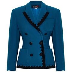 1980er Lolita Lempicka Jacke mit blauem und schwarzem Besatz