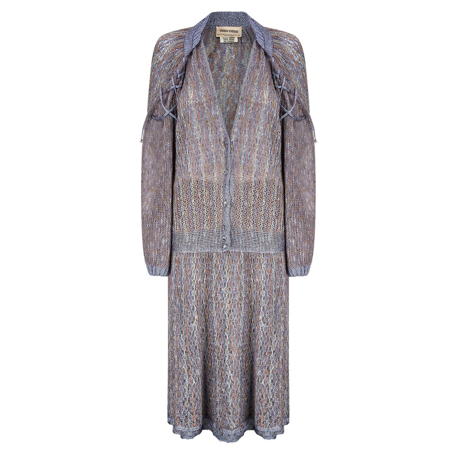 1970s Mary Farrin Mauve Woollen Skirt and Cardigan Set For Sale