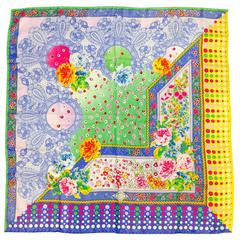 Atelier Versace Silk Twill Floral Multi Color Scarf With Polka Dots 10