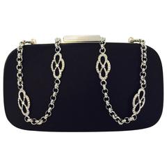 Tiffany & Co. Black Satin Evening Convertible Clutch With Silver Tone Chain