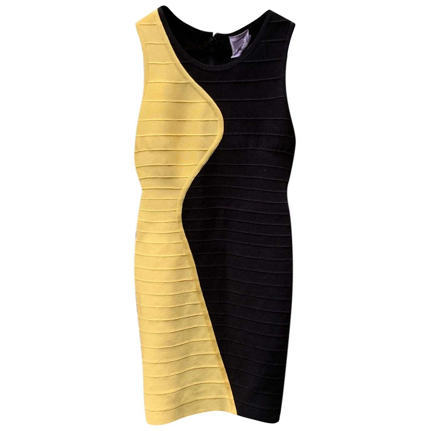 Herve Leger Black and Yellow Sleeveless Radiant Sun Dress Size S For Sale