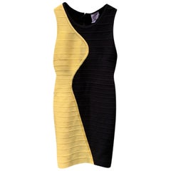 Herve Leger Black and Yellow Sleeveless Radiant Sun Dress Size S