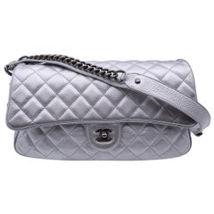 Chanel 2016 Argento Trapuntato in pelle Airline Easy Flap Borsa a tracolla