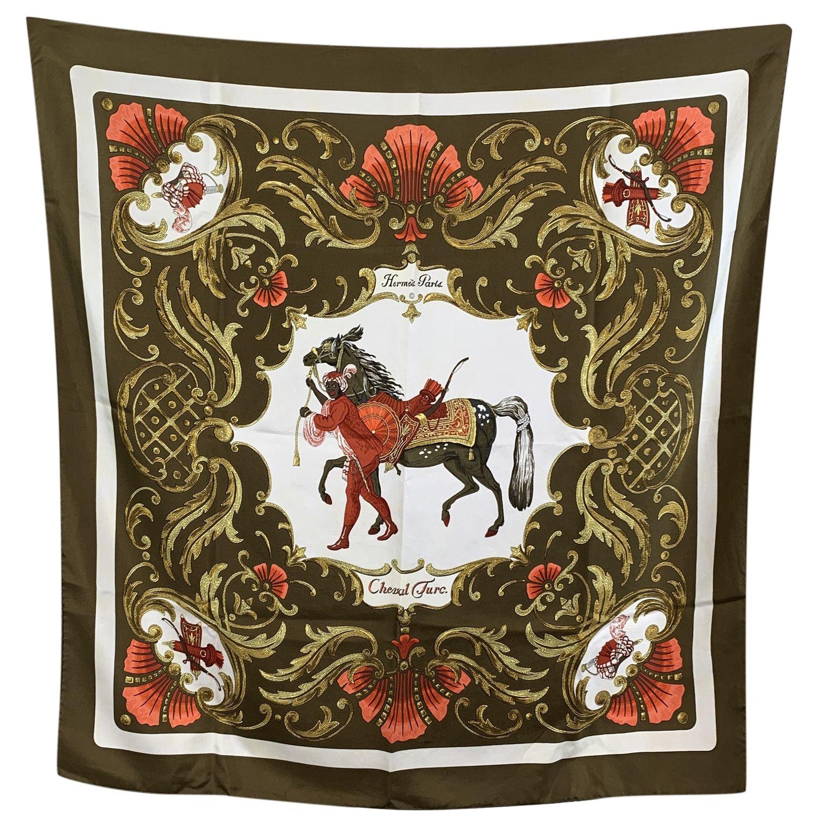 Hermes Paris Vintage Foulard en soie Cheval Turc 1969 Christiane Vauzelles en vente