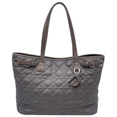 Christian Dior Metallic Grey Cannage Canvas Panarea Tote Bag