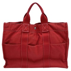 Hermes Paris Vintage Rojo Lienzo Algodón Fourre Tout MM Bolsa Tote