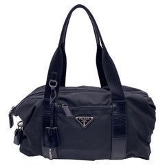 Prada Black Tessuto Nylon and Leather Tote Shoulder Bag