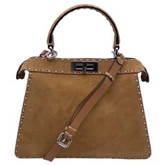Fendi Selleria Beige Suede Peekaboo ISeeU Medium Top Handle Bag