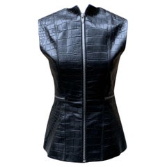 Alexander Wang Chaqueta sin mangas de piel repujada negra con cremallera Talla 4