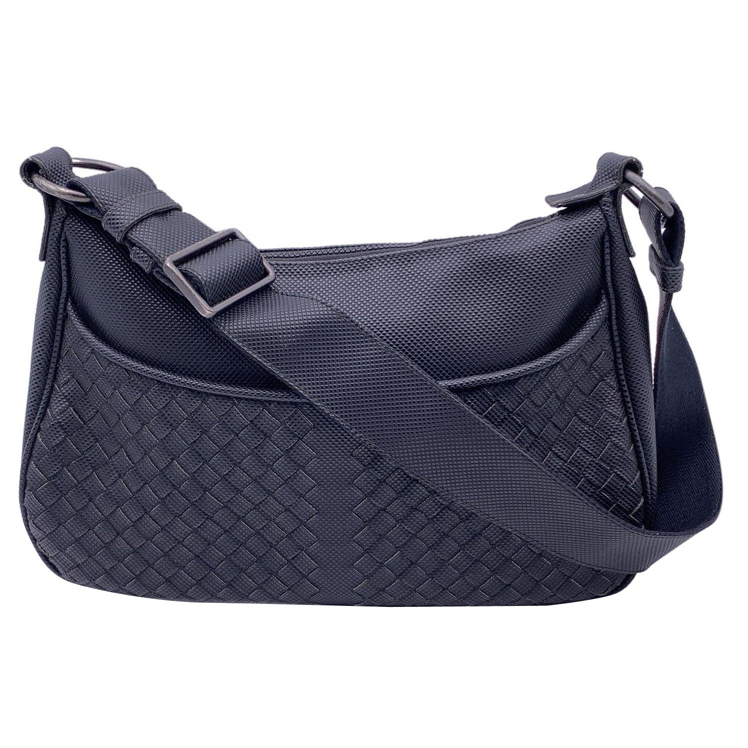 Bottega Veneta Black Intrecciato Canvas Shoulder Bag For Sale