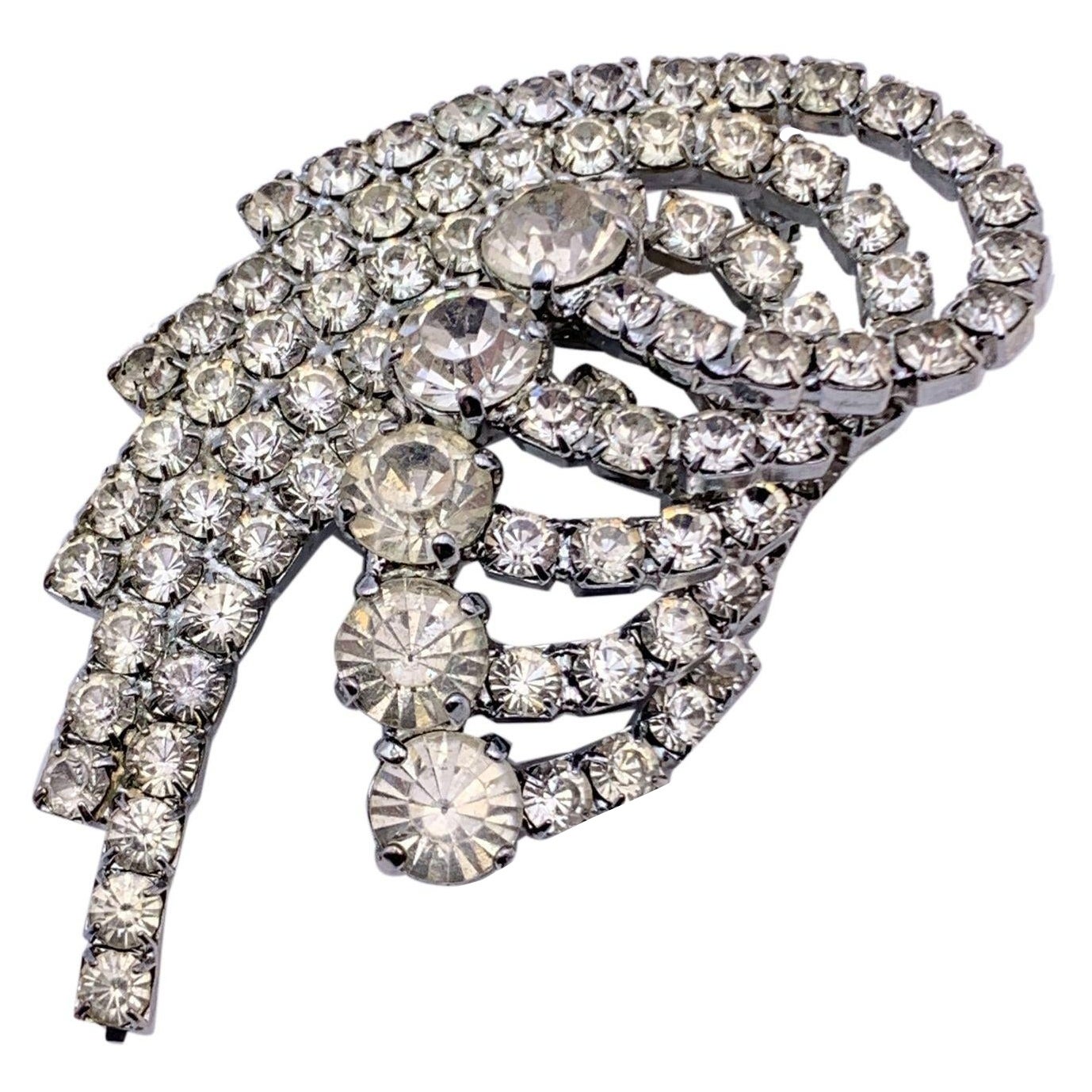 Dolce & Gabbana Silver Metal Crystal Rhinestones Brooch Pin For Sale