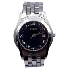 Gucci Silver Stainless Steel Mod 5500 M Quartz Wrist Watch Black