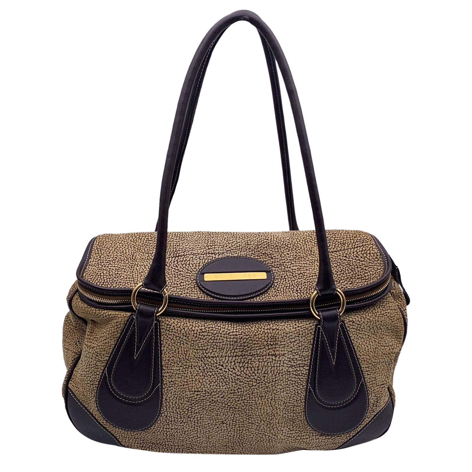 Borbonese Brown Op Suede and Leather Tote Shoulder Bag For Sale