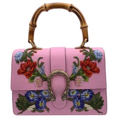 Gucci Pink Leather Dionysus Bamboo Patches Medium Top Handle Bag