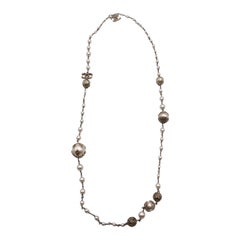 Chanel 06 Faux Pearls Gold Metal CC Logo Long Necklace