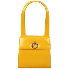 Vintage CHRISTIAN DIOR Yellow Leather Patent Leather Jackie O Buckle Shoulder Handbag