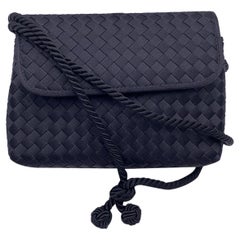 Bottega Veneta Black Intrecciato Woven Satin Mini Evening Shoulder Bag