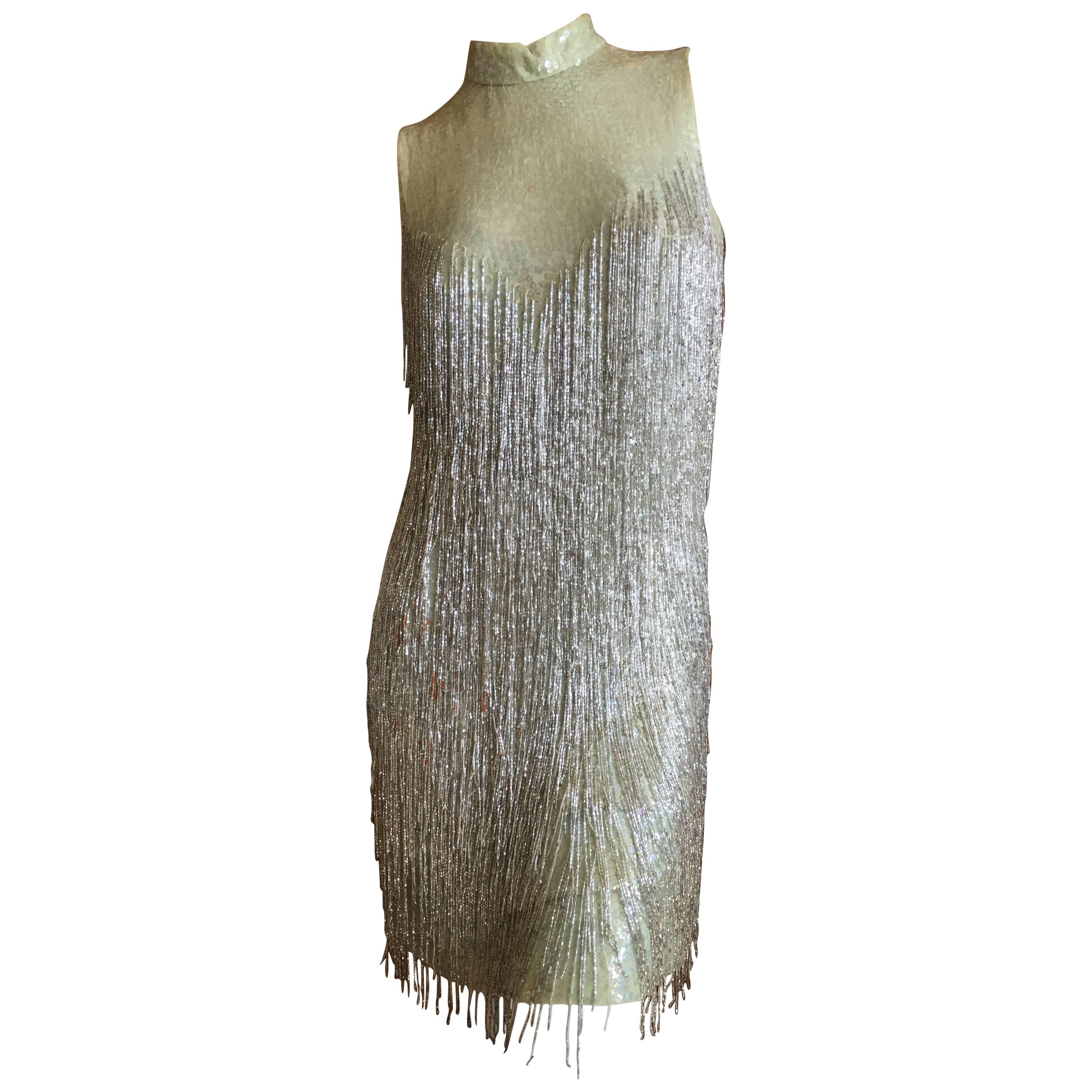 Adele Simpson Sequin Go Go Dress with Silver Glass Beaded Fringe at ...