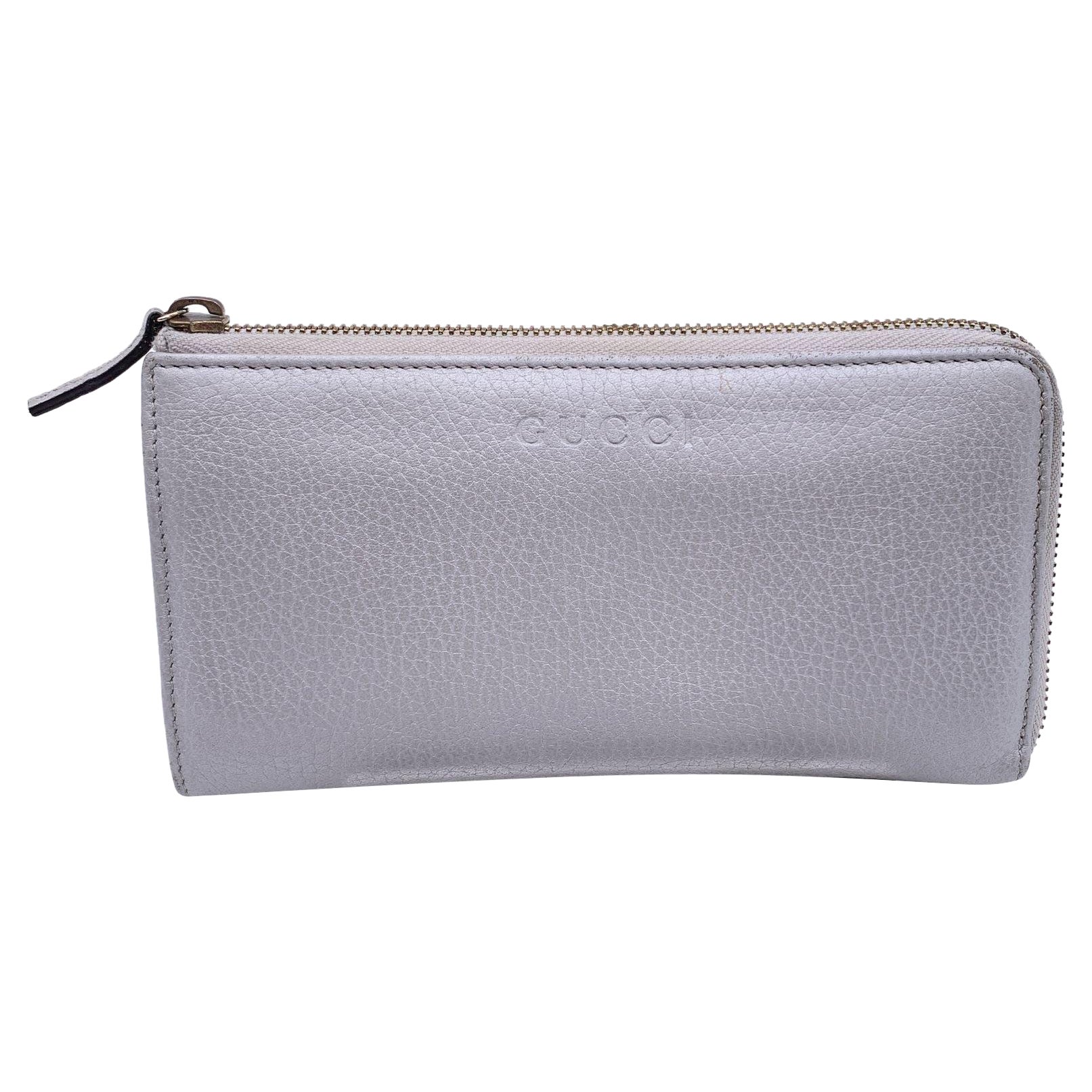 Gucci Silver Tone Leather Continental Zip Wallet Coin Purse For Sale